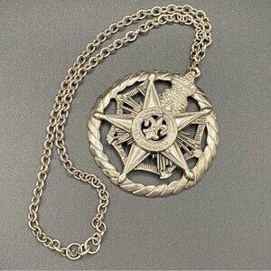 1960s Mid Century Masonic Emblem Metal Pendant and Chain